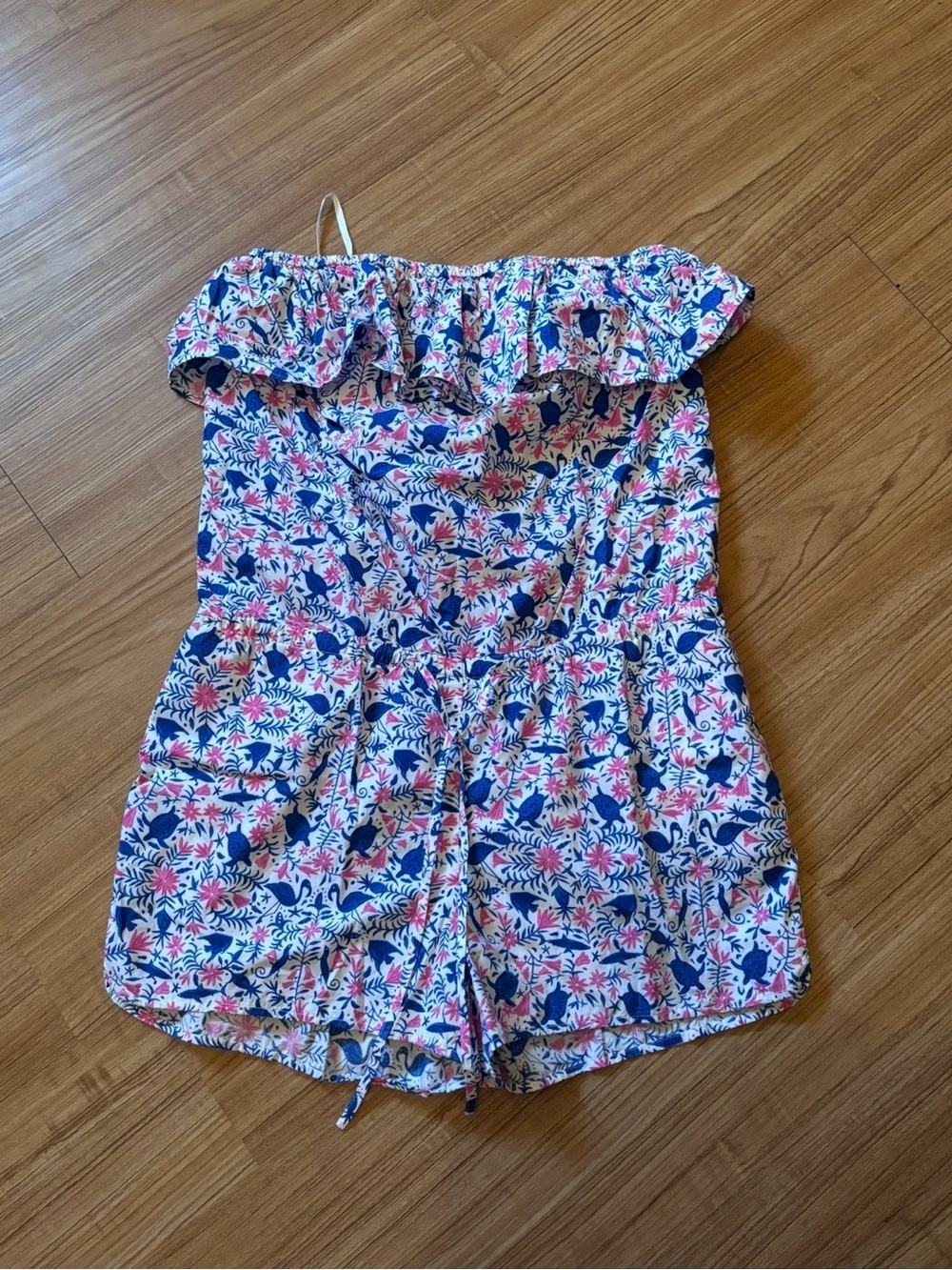 Vineyard Vines Pink & Navy Floral Off-Shoulder One-Piece Romper